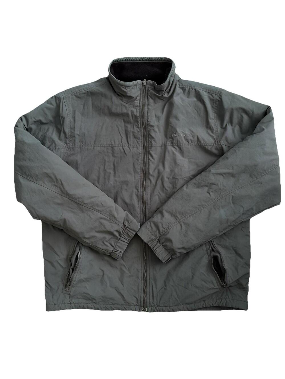 Eddie Bauer Coat Mens Large Green Hooded Insulated Parka Full Zip Outdoor XLT